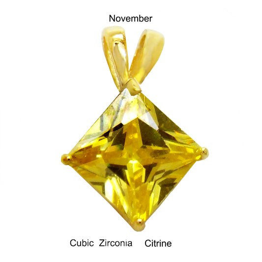 7mm Princess Cut CZ Citrine Pendant Gold Plated