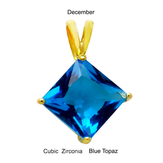 7mm Princess Cut CZ Blue Topaz Pendant Gold Plated