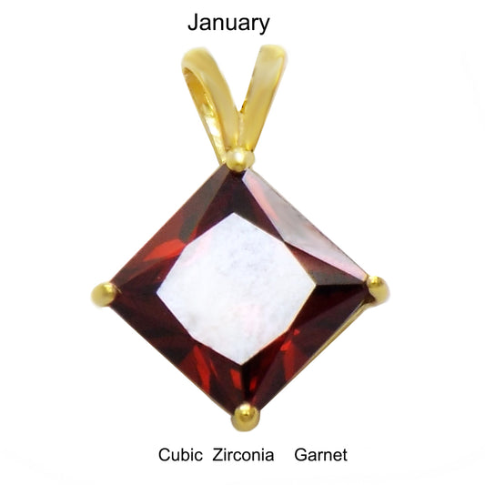 7mm Princess Cut CZ Garnet Pendant Gold Plated