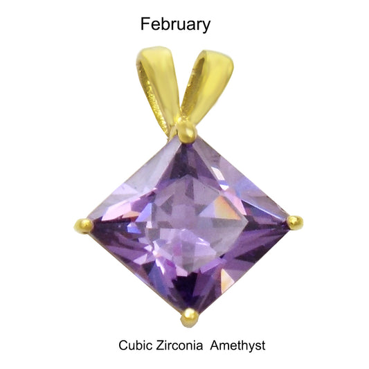 7mm Princess Cut CZ Amethyst Pendant Gold Plated