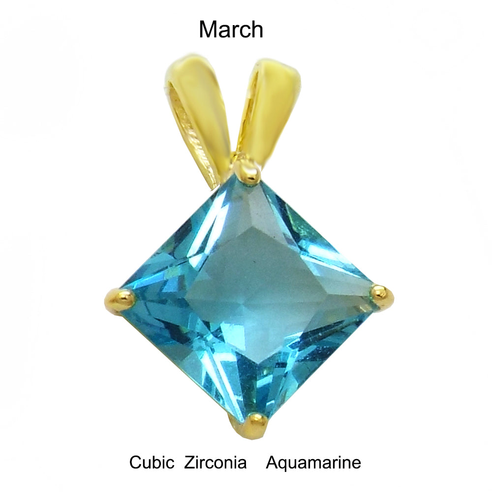 7mm Princess Cut CZ Aquamarine Pendant Gold Plated