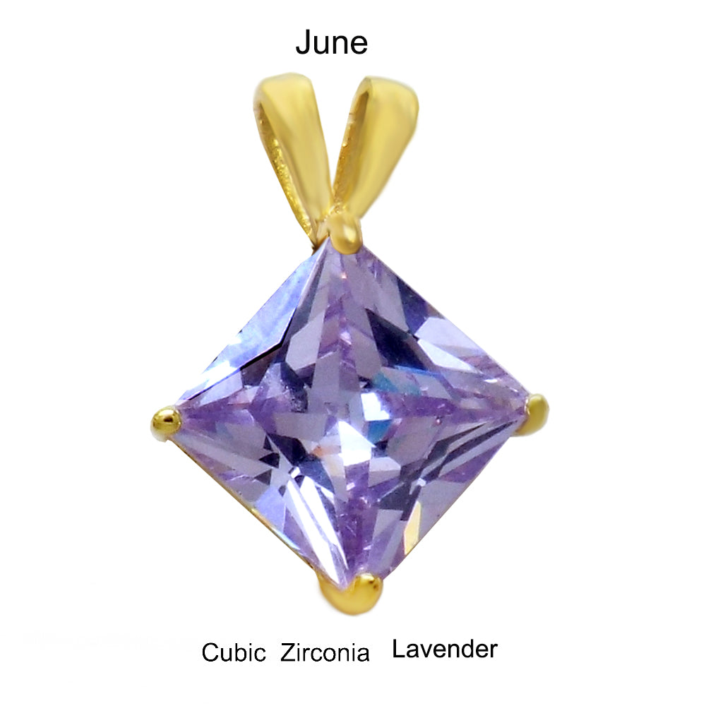 7mm Princess Cut CZ Lavender Pendant Gold Plated