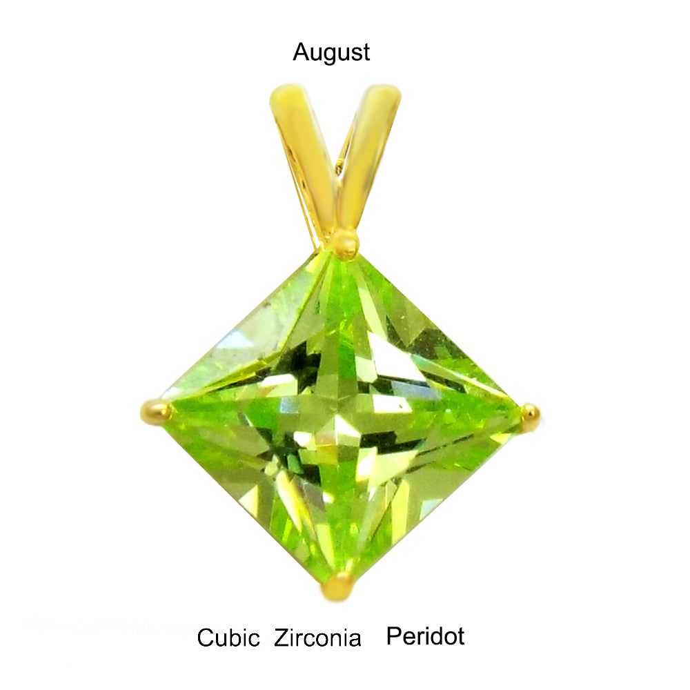 7mm Princess Cut CZ Peridot Pendant Gold Plated