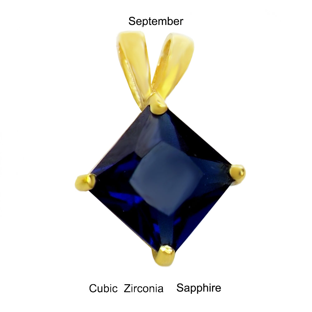 7mm Princess Cut CZ Sapphire Pendant Gold Plated