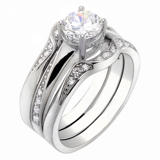 3 pieces Cubic Zirconia Sterling Silver Wedding Ring Set