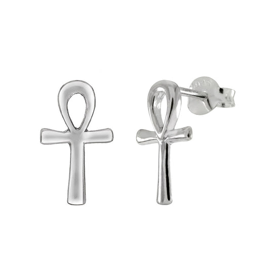 Sterling Silver Ankh Stud Earrings