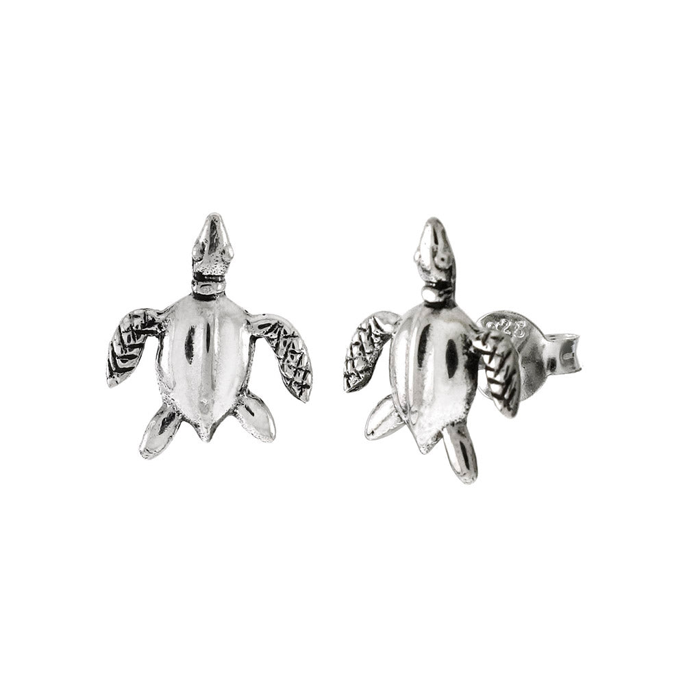 Sea Turtle Oxidized Stud Earrings