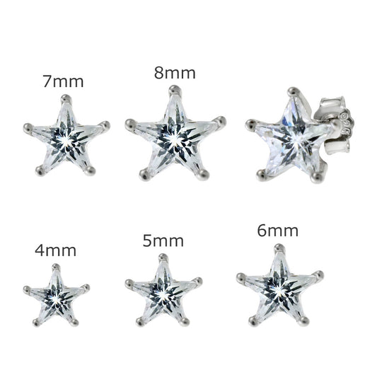 Sterling Silver Cubic Zirconia Star Casting Stud Earrings