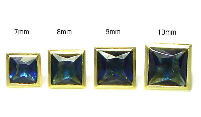 Sterling Silver Gold Plated Blue CZ Princess Bezel Stud Earrings