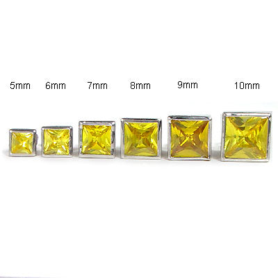 Yellow CZ Princess Bezel Stud Earrings