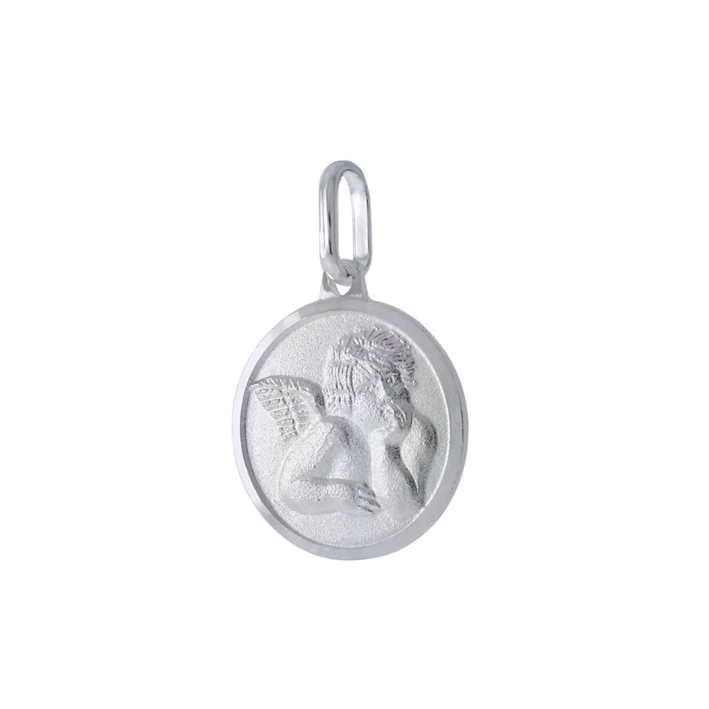 Italian Sterling Silver Satin Finished ANGEL Medal Pendant