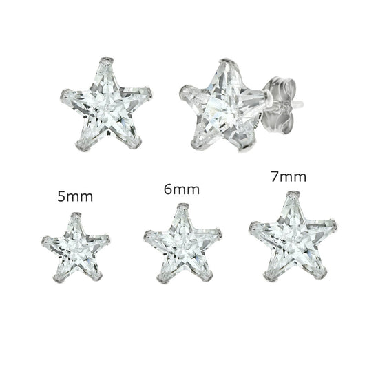 Cubic Zirconia Star Stamping Stud Earrings