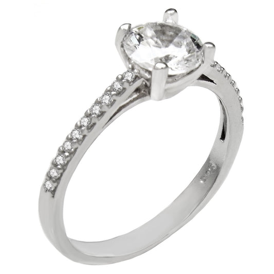 6mm Round CZ Solitaire Sterling Silver Engagement Ring