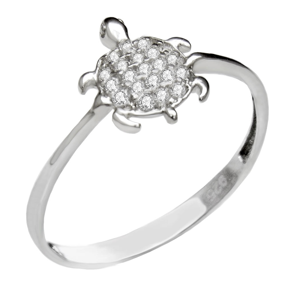 Sterling Silver Micro Pave CZ Turtle Ring