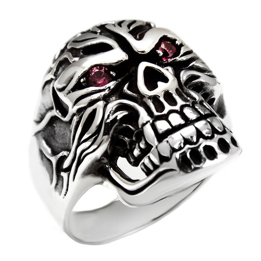 Skeleton Oxidized Men Ring W Red Eyes