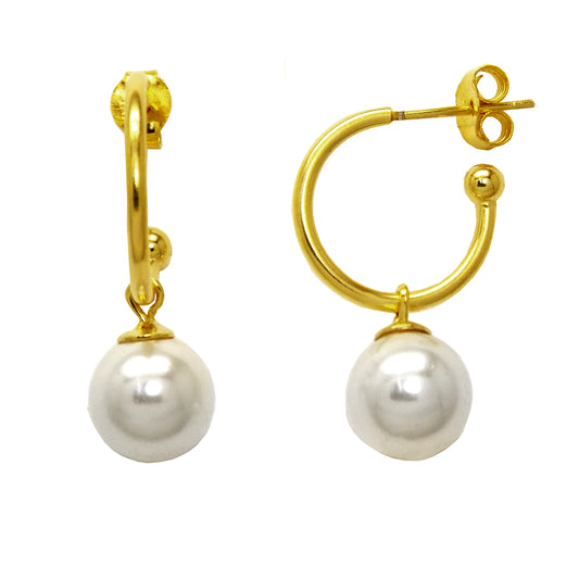 White Pearl Drop Gold Plated Earrings