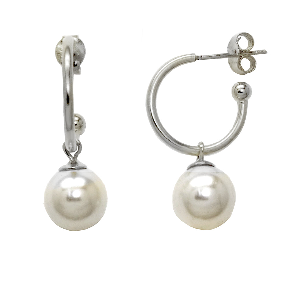 Sterling Silver Cuff Earrings with Pearl Drop Charm