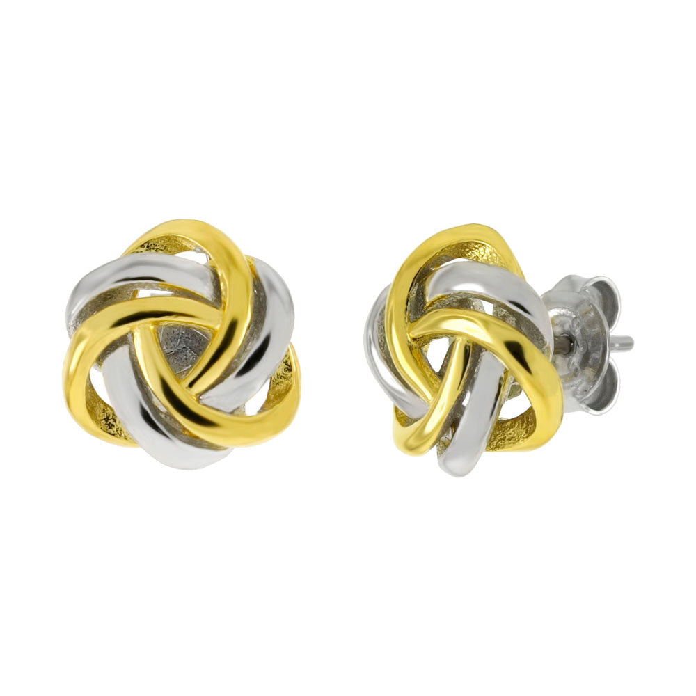 Sterling Silver 2 Tone Rhodium Celtic Love Knot Stud Earrings