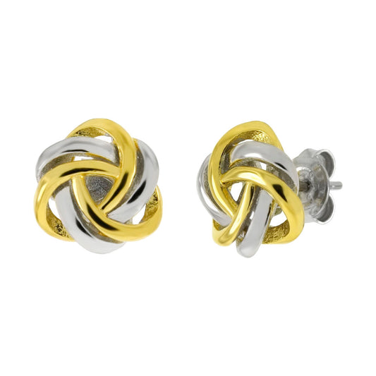 Sterling Silver 2 Tone Rhodium Celtic Love Knot Stud Earrings