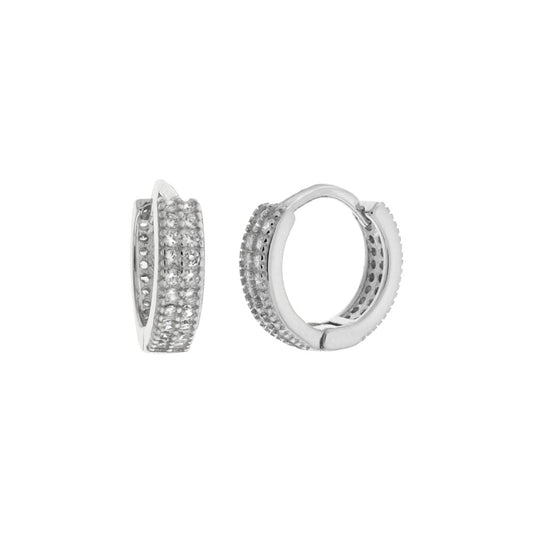 2 Lines Cubic Zirconia Huggie Rhodium Hoop Earrings