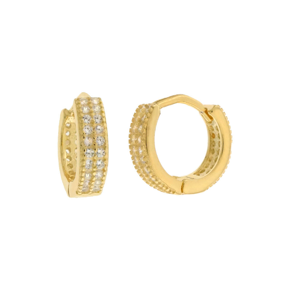 2 Lines Cubic Zirconia Gold Plated Huggie Hoop Earrings