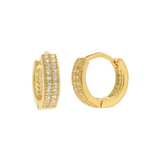 2 Lines Cubic Zirconia Gold Plated Huggie Hoop Earrings