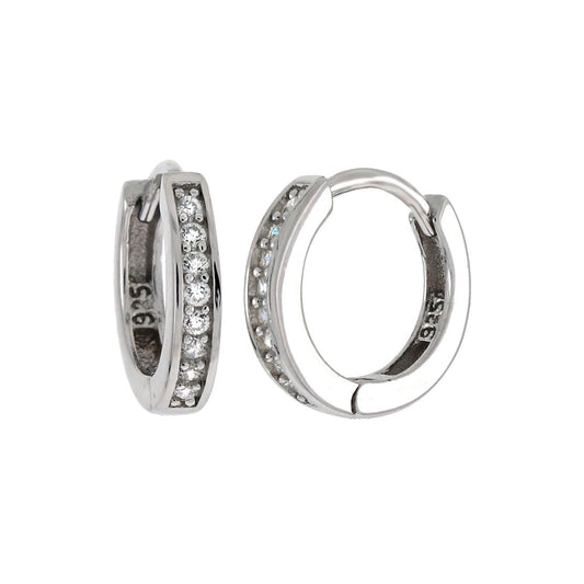 Sterling Silver Cubic Zirconia Huggie Rhodium Hoop Earrings