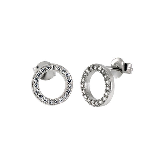 Sterling Silver Cubic Zirconia Circle Rhodium Stud Earrings