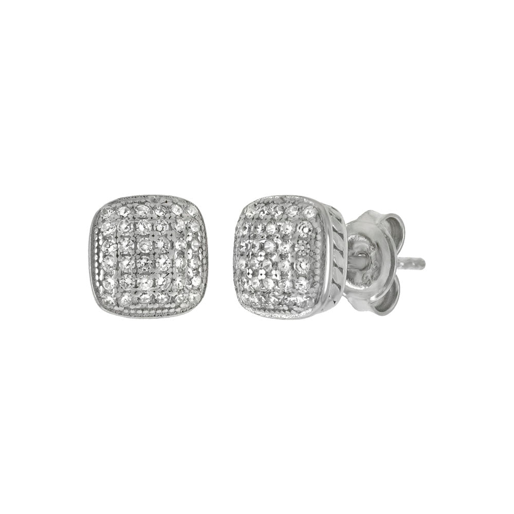 Sterling Silver Micro Pave Cubic Zirconia Rhodium Stud Earrings