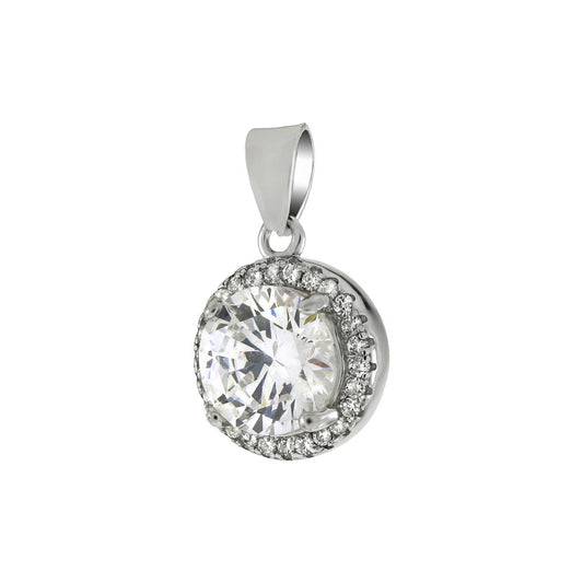 8mm Round Cubic Zirconia Halo Sterling Silver Pendant