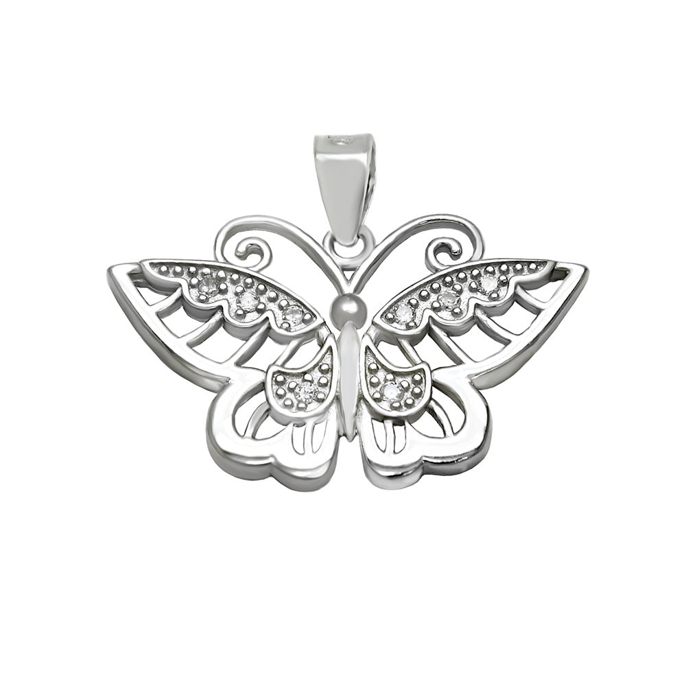 Cubic Zirconia Butterfly Rhodium Pendant