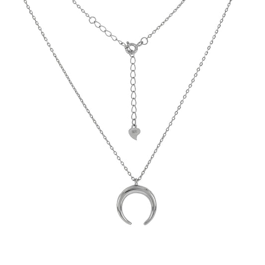 D C Cable Chain W Crescent Moon Pendant Rhodium Necklace