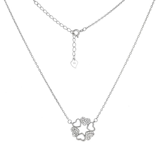 Pave CZ Heart Rhodium Necklace