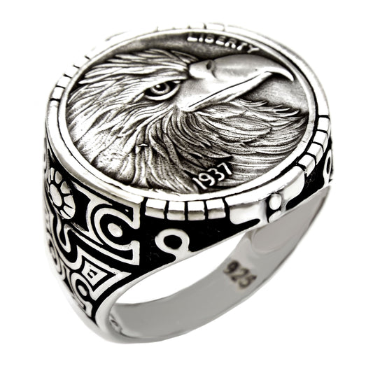 Eagle Head Coin Men Ring