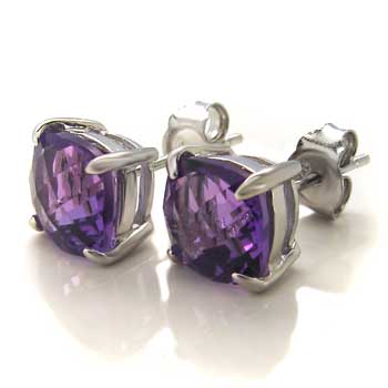 Cushion Cut Gemstone Amethyst Stud Earrings