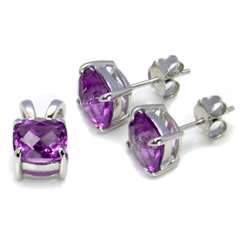 Cushion Cut Amethyst Earrings & Pendant Set