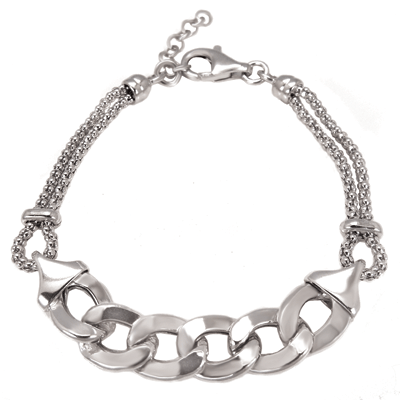 Italian Hollow Curb with Popcorn Chain Bracelet