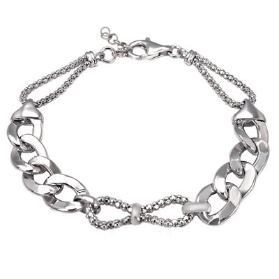 Italian Hollow Curb with Popcorn Chain Bracelet