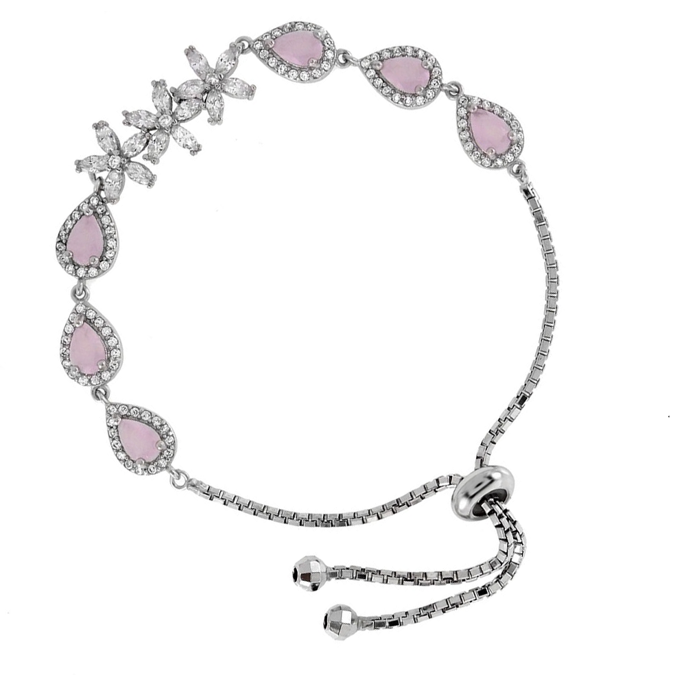 Rose Quartz and Flower Charm Bracelet