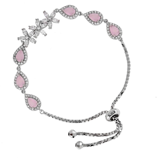 Rose Quartz and Flower Charm Bracelet