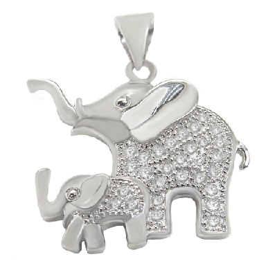 Mother Baby Elephant Micro Pave CZ Pendant