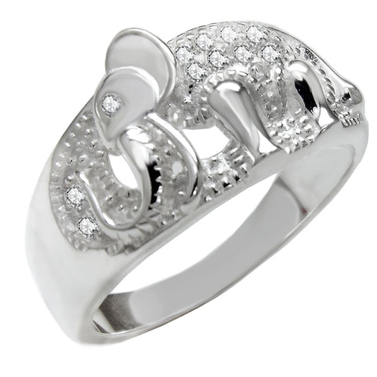 Sterling Silver Elephant with Cubic Zirconia Ring