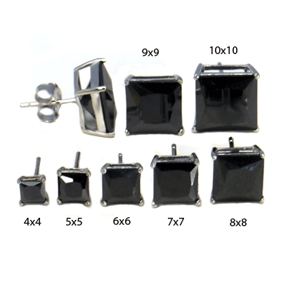 Sterling Silver Square Black CZ Casting Stud Earrings