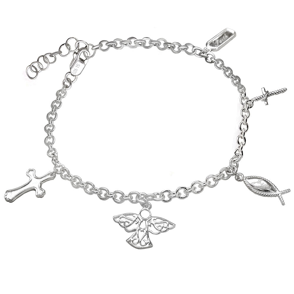 Sterling Silver Religious Charm Bracelet
