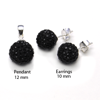 Black Disco Ball Earrings Pendant Set