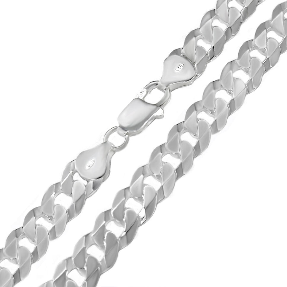 thick flat curb chain sterling silver bracelet