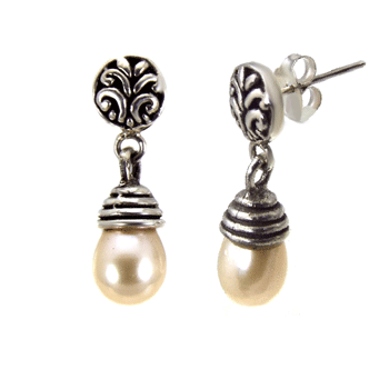 Bali Hand Made Fresh Water Pearl Oxidized Earrings