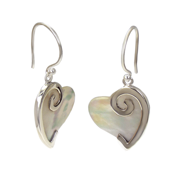 Sterling Silver Shell Pearl Heart Bali Earrings