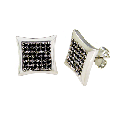 Sterling Silver Micro Pave Black CZ Rhodium Earrings