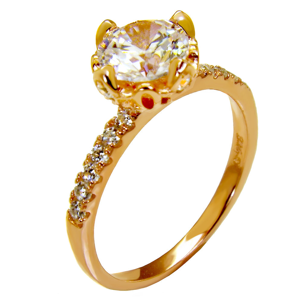 Round Cut Cubic Zirconia Rose-Gold Plated Engagement Ring